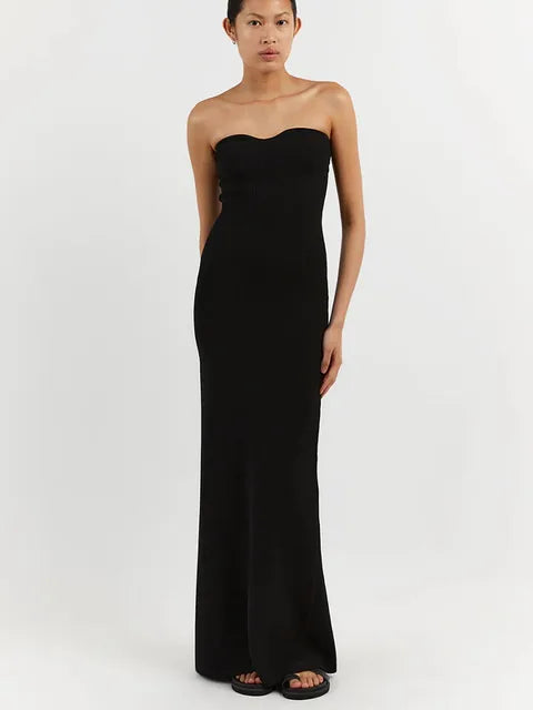 Solid Strapless Knitted Maxi Dress Women Sleeveless Backless Bodycon Dresses Summer Lady Sexy Streetwear Robe