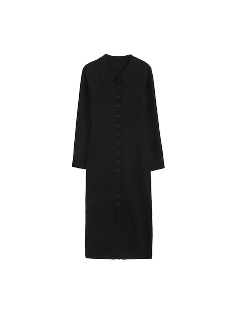 Women Chic Fashion Fitted Green Knit Midi Dress Vintage Long Sleeve Button-up Female Dresses Vestidos Mujer