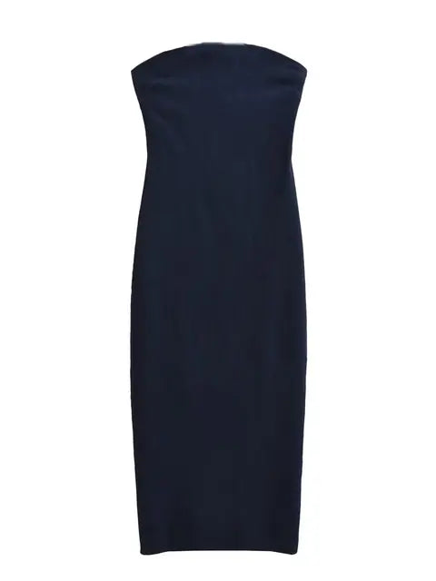 Summer Off Shoulder Blue Denim Dress Women Elegant Zipper Backless Midi Dresses
