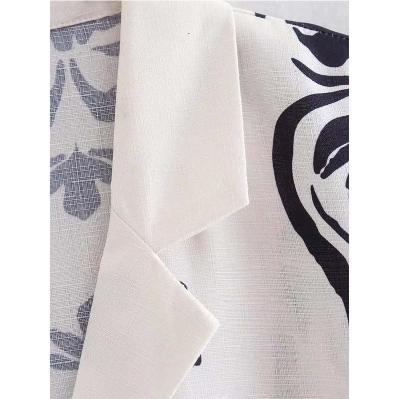 Women Printed Dresses With Bow Belt Summer Flax Elegant Party Short Sleeve Female Causal Mini Dresses