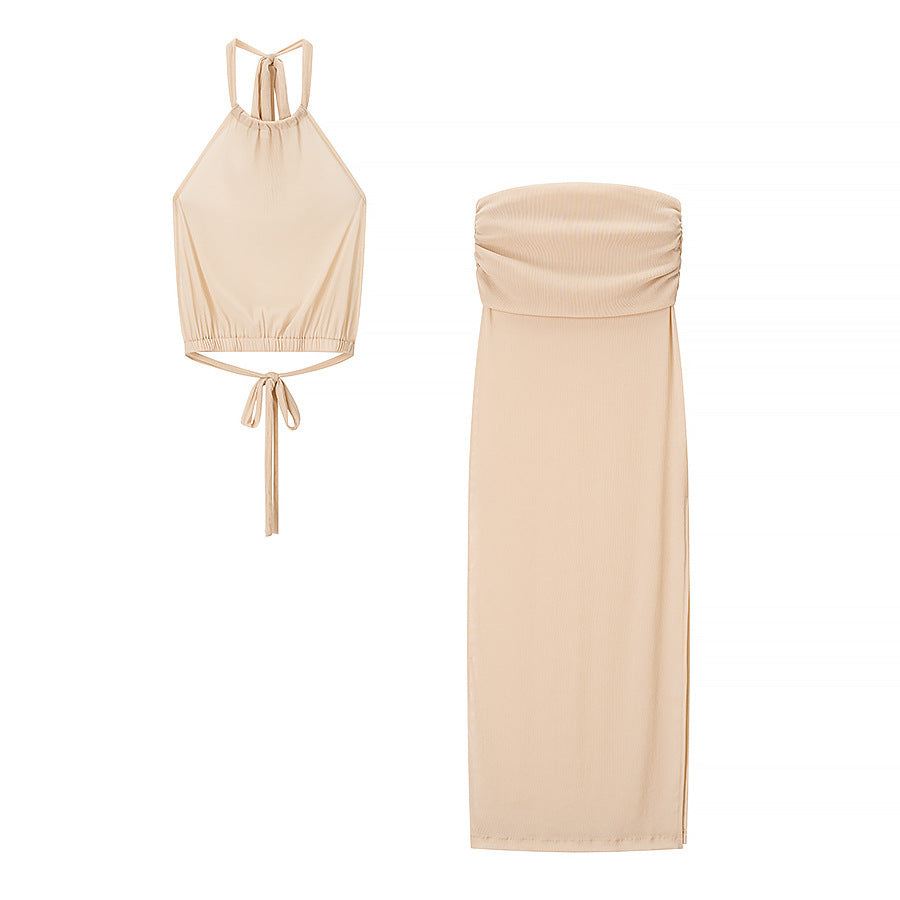 Sexy Crop Top and Fitted Maxi Skirt Set for Women