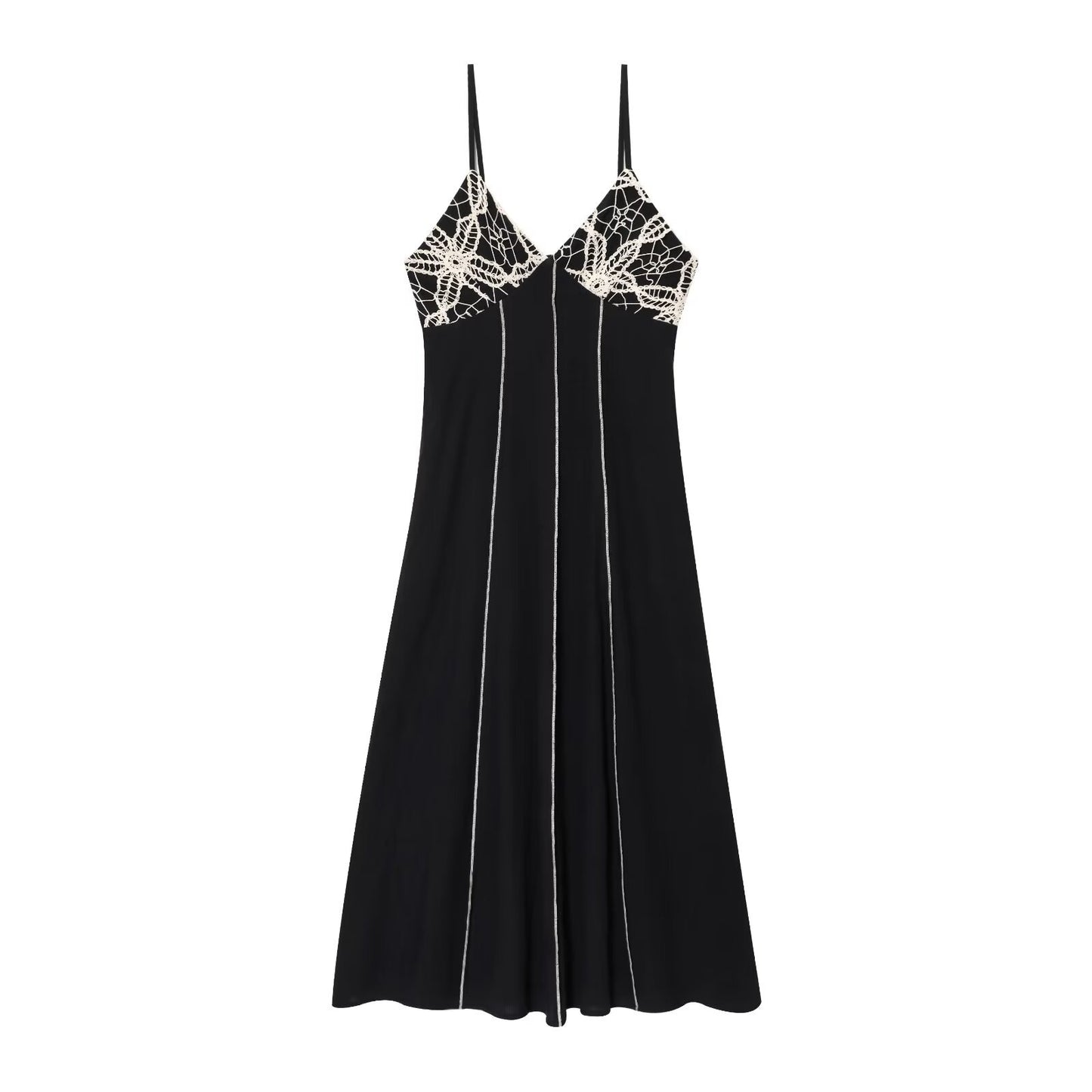 Embroidered Midi Strap Dress