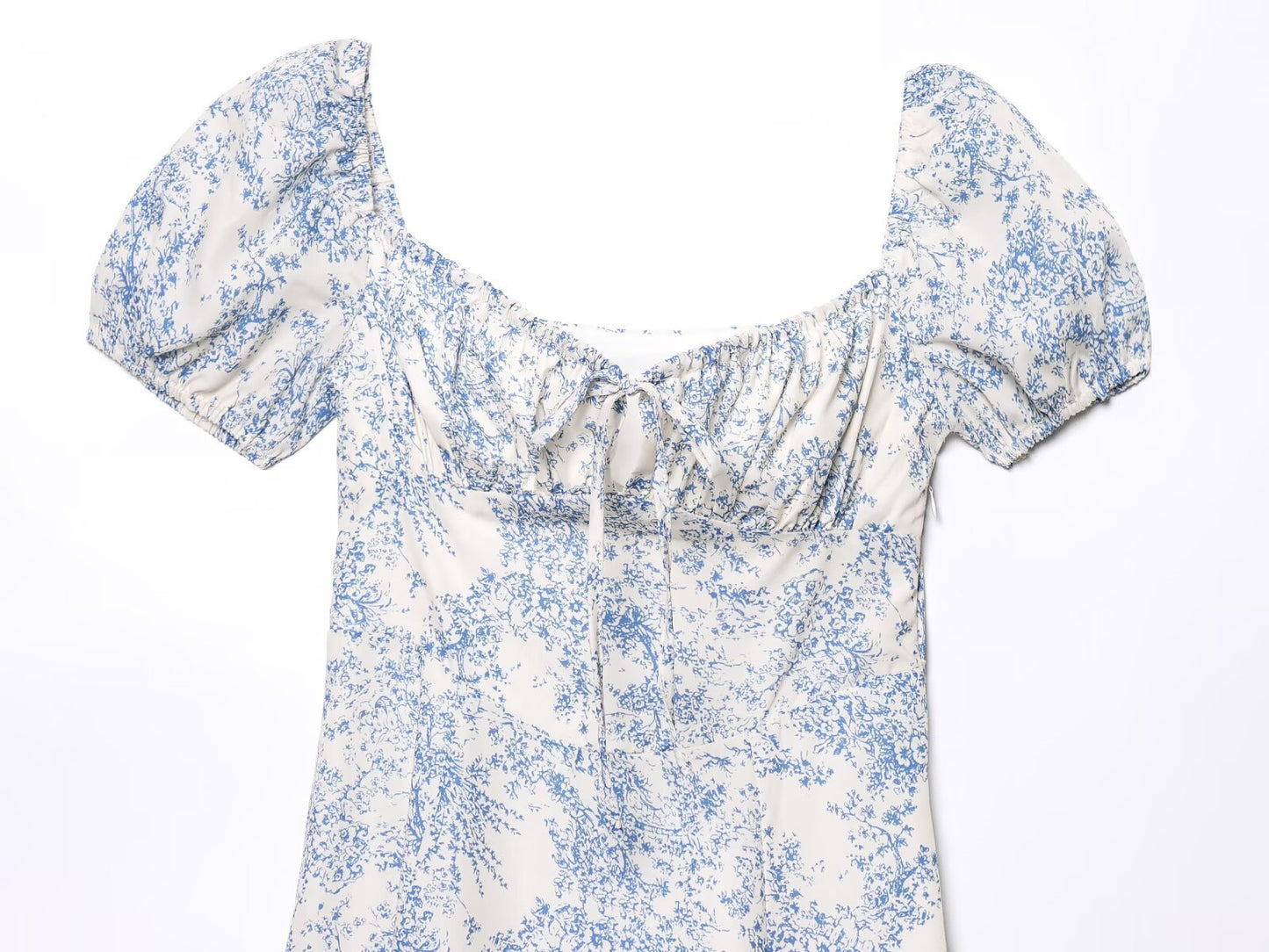 Floral Print Belted Split Square Neck Short Sleeve Maxi Dress