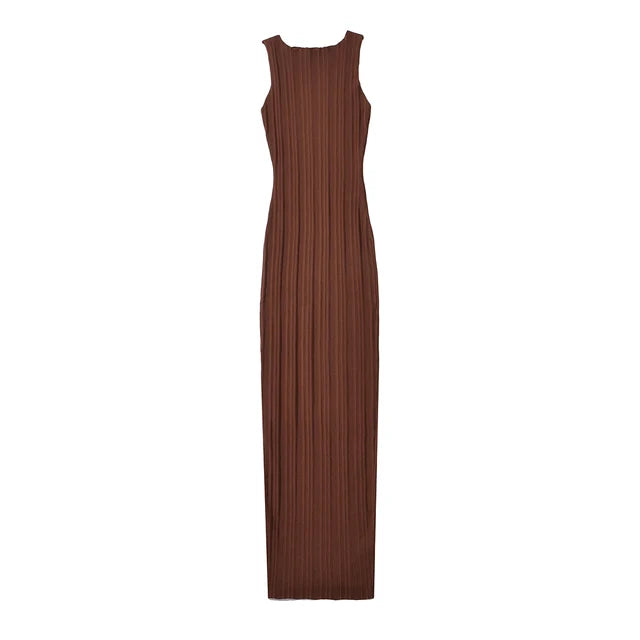 Summer Sleeveless Elegant Knitted Maxi Dress Women 4 Colors Stretchable Slim Dresses