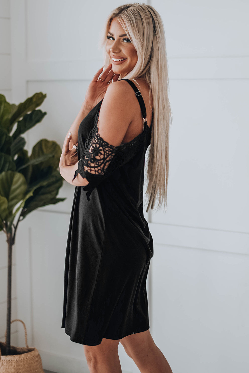 Black Cold Shoulder Mini Dress