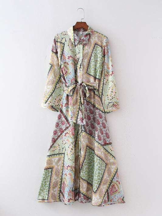 Long Color-Blocked Belted Maxi Dress for Women