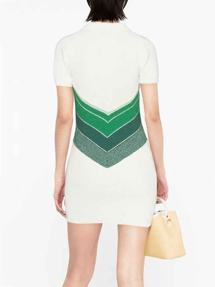 Fashion Women's Dress High Waist Short Sleeves Zipper Contract Color Slim Mini Knit A-line Dresses Summer