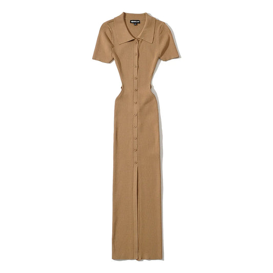 Summer Short Sleeve Backless Bandage Dress Women Knitted Stretchable Slim  Midi Dresses