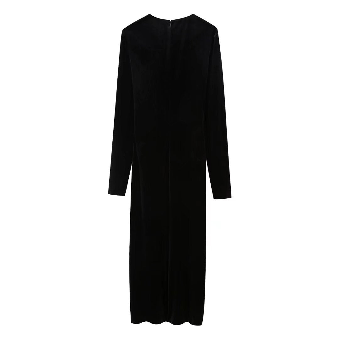 Velvet Midi Dress Woman Long Sleeve Rhinestone Long Dresses For Women Winter Elegant Dresses Female Party Dress
