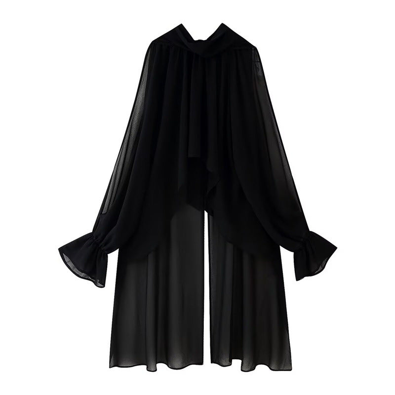 Elegant Irregular Long Sleeve Maxi Chiffon Top for Women
