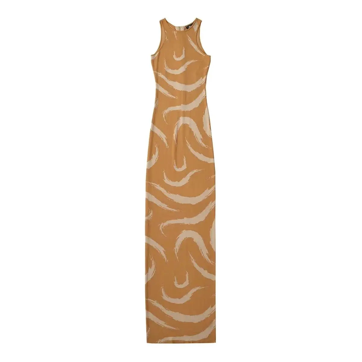 Women Elegant Abstract Maxi Dress Summer Sleeveless Knits Elastic Slim 3 Colors Long Dresses