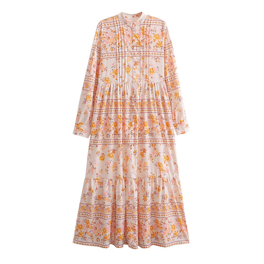 SpringPrinted Long Sleeve Maxi Dress for Women