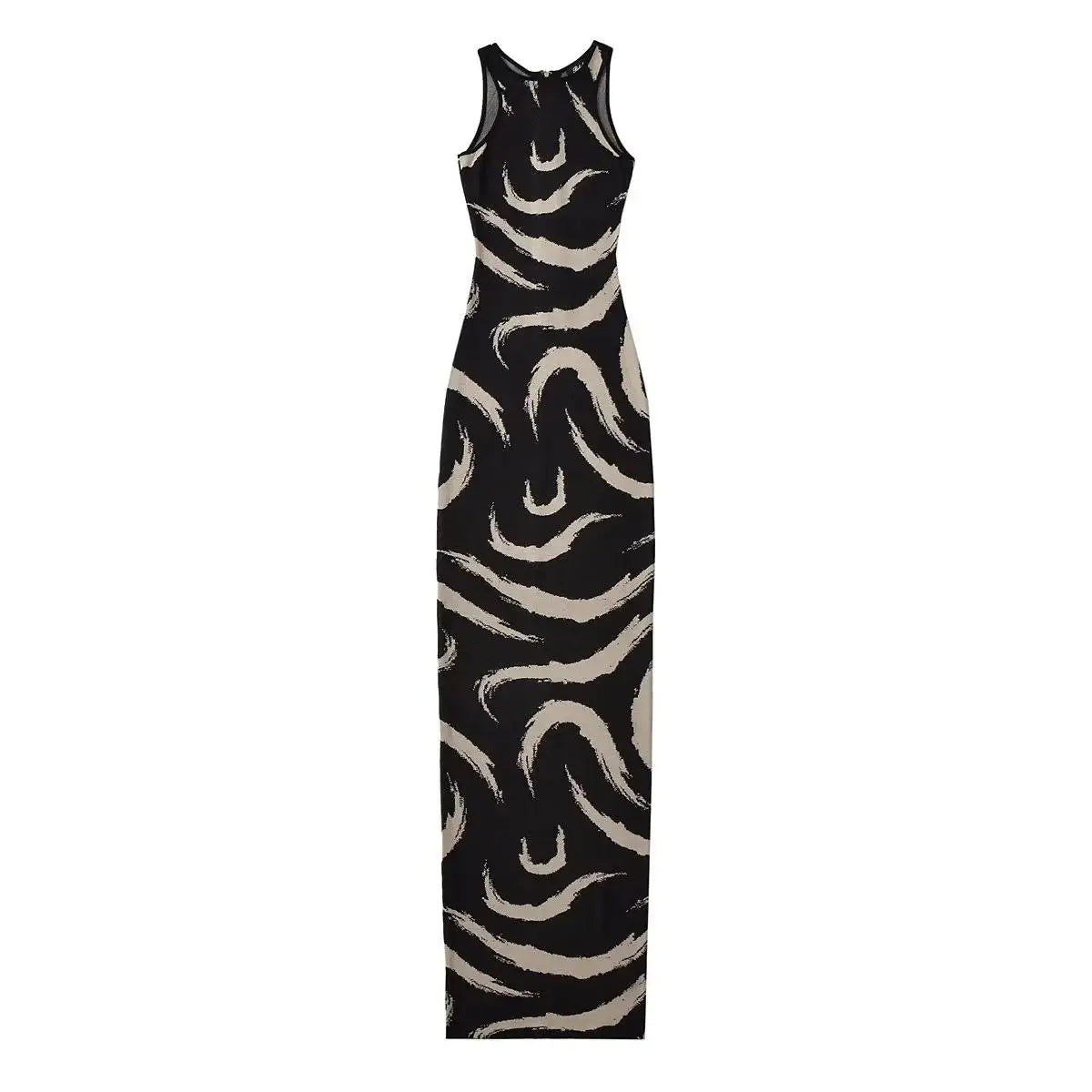 Women Elegant Abstract Maxi Dress Summer Sleeveless Knits Elastic Slim 3 Colors Long Dresses