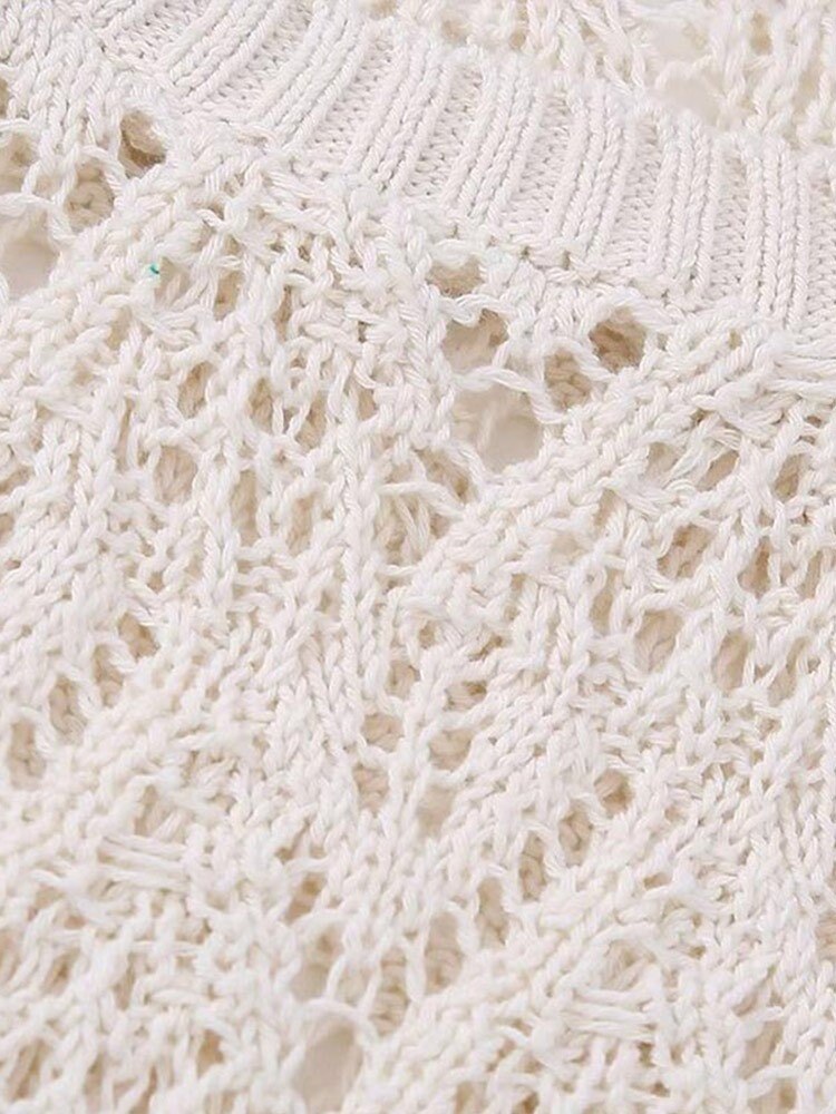 Women Sleeveless Knitted Slim Crochet Woven Dresss Fashion Cut Out Slim Split O Neck Long Dresses Hollowed Holiday Maxi Robe