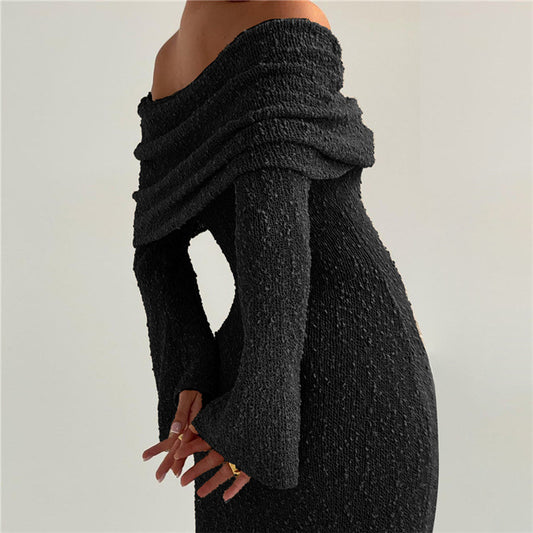 Women See Though Knit Ribbed Butterfly Long Sleeve Off Shoulder Bodycon Midi Maxi DressVestidos Sexy Party Dresses