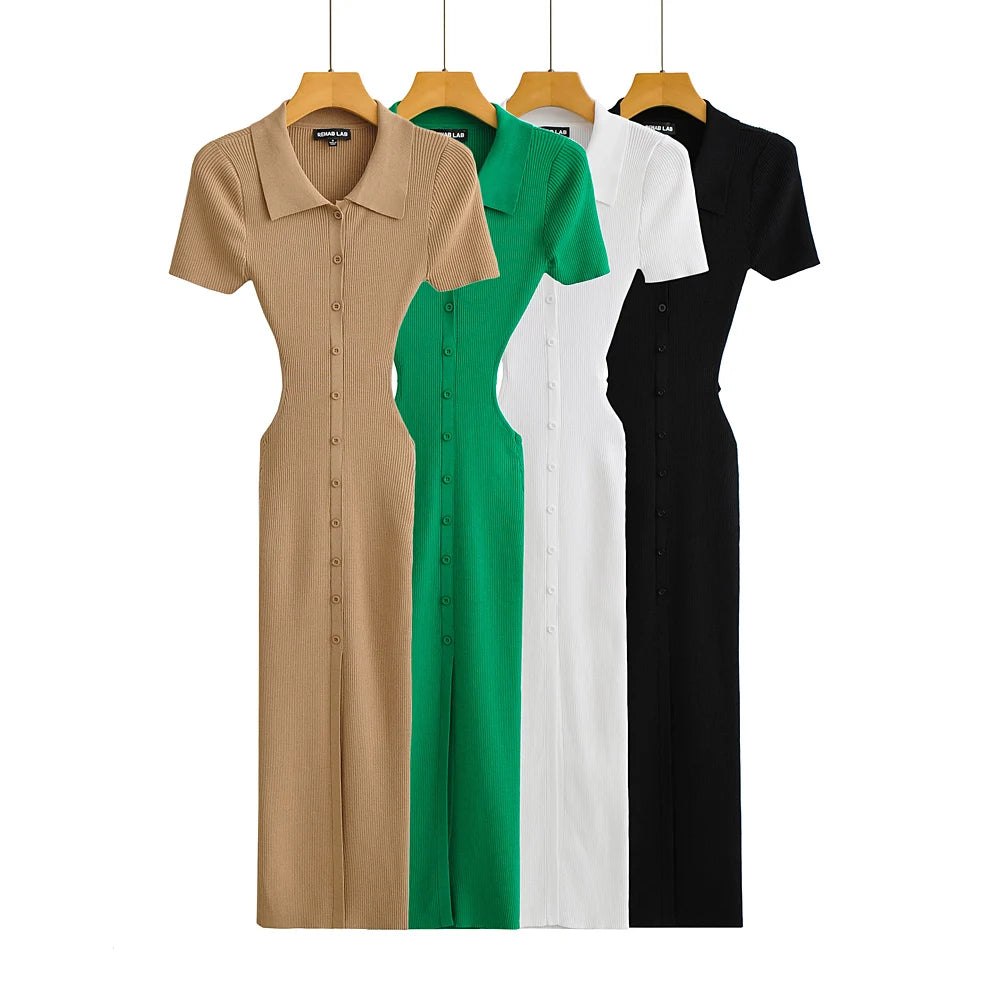 Summer Short Sleeve Backless Bandage Dress Women Knitted Stretchable Slim  Midi Dresses