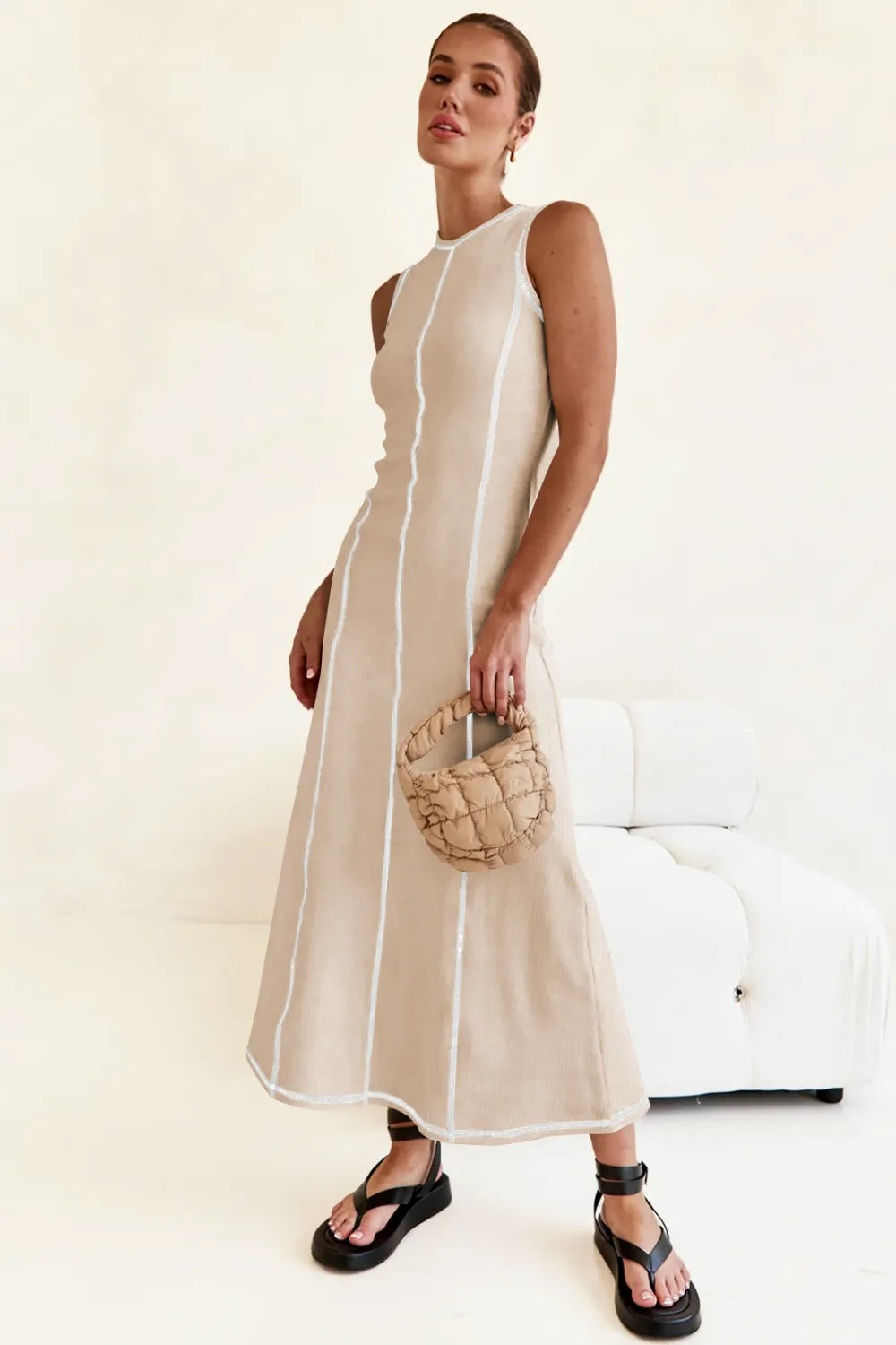 Contrast Stitching Maxi Tank Dress