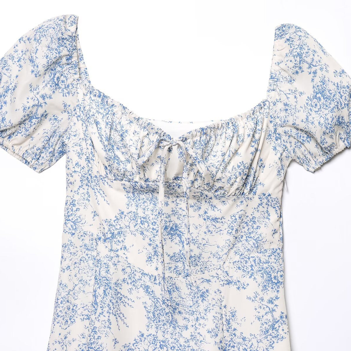Floral Print Belted Split Square Neck Short Sleeve Maxi Dress