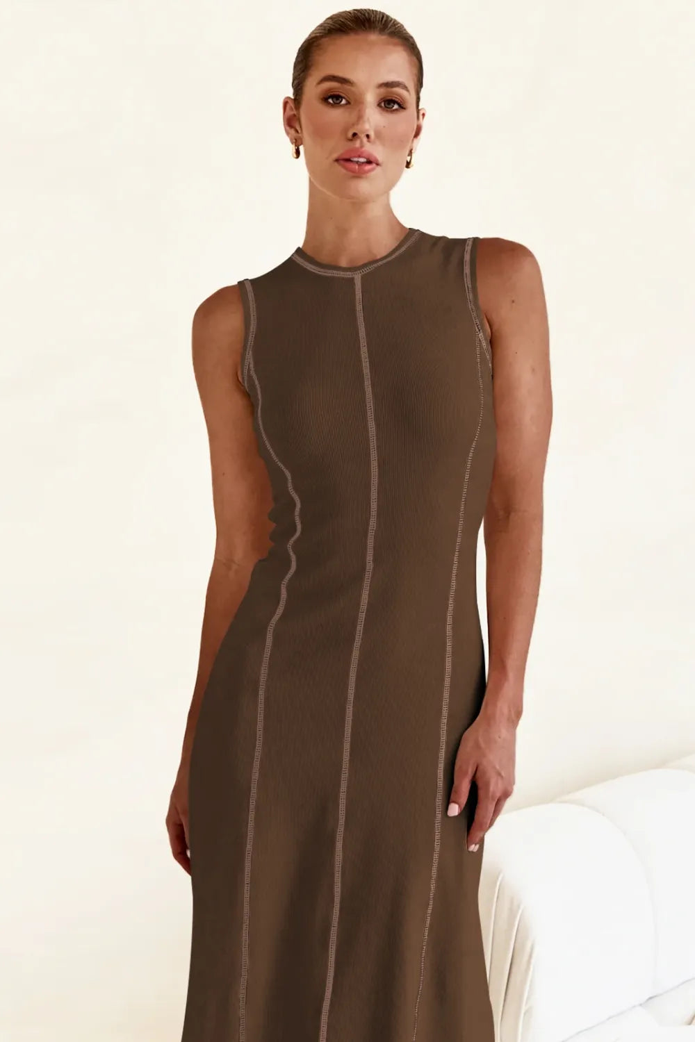 Contrast Stitching Maxi Tank Dress