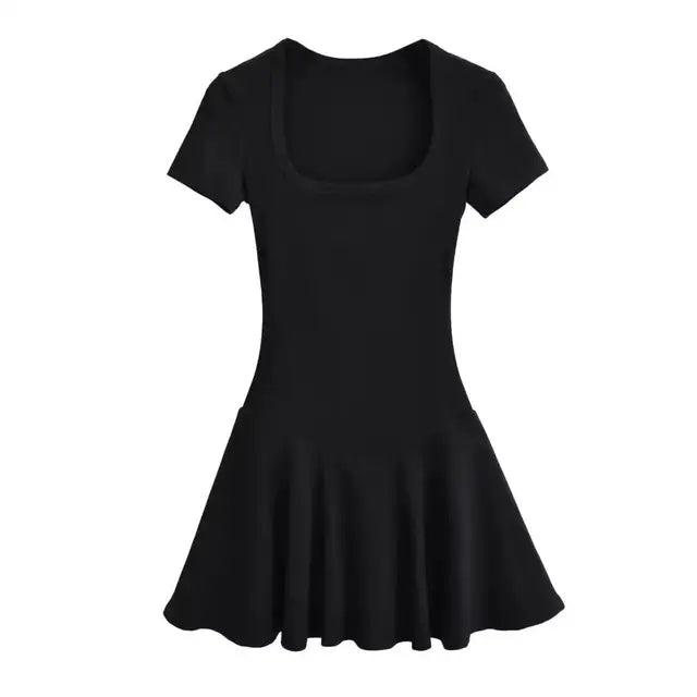 Summer Short Sleeve Square Collar Sports Dress With Shorts Women 4 Colors A-line Mini Dresses