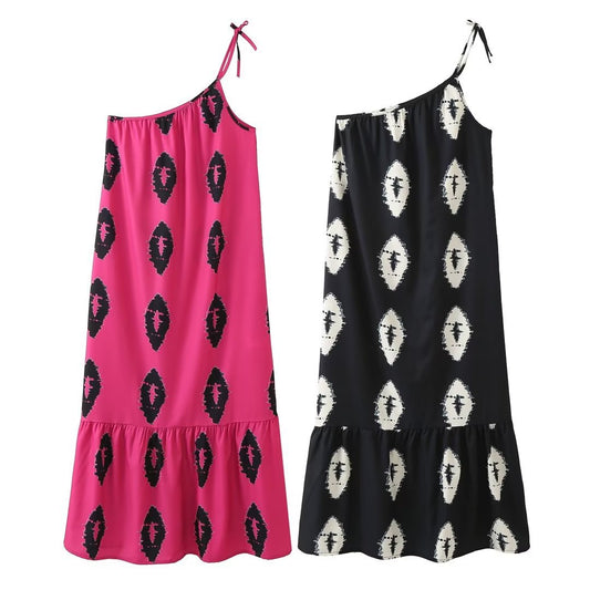 Off Shoulder Midi Dress Women Print Asymmetric Long Dresses for Women Summer Slip Dress Woman Sexy Backless Party Dresses