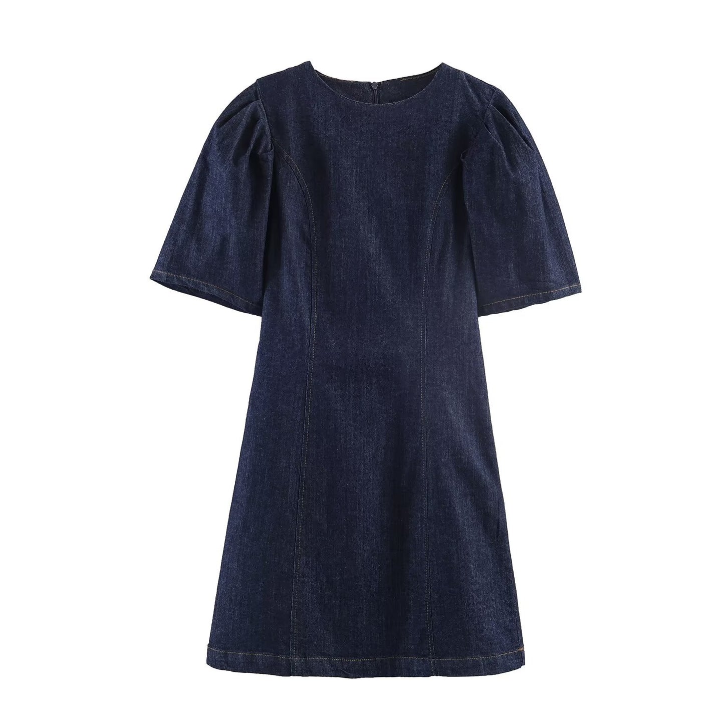 Bubble sleeve mini denim dress