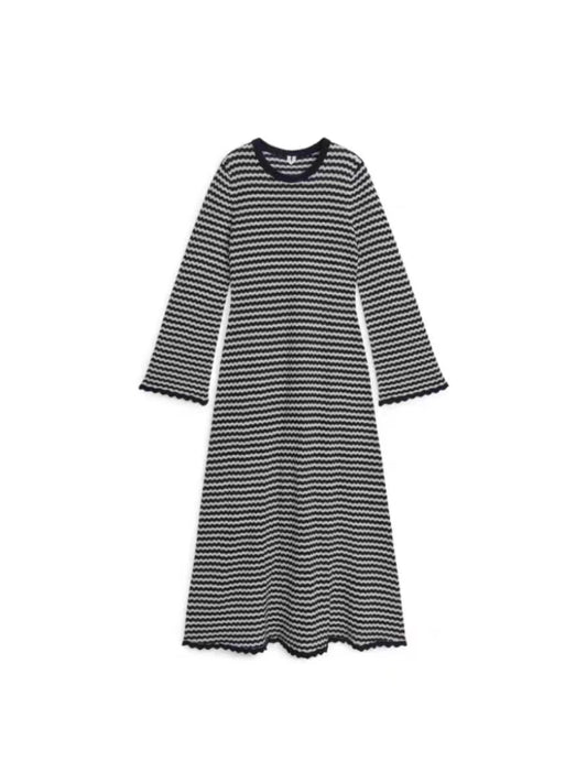 Elegant Workwear Striped Knit Long Maxi Dress Women Spring Flare Sleeve O-neck Dresses Casual Fashion Basic Vestidos Mujer