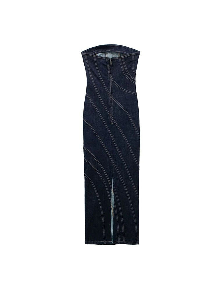 Women Off Shoulder Denim Midi Dress Vintage Bodycon Dresses For Women Sleeveless Elegant Party Dresses