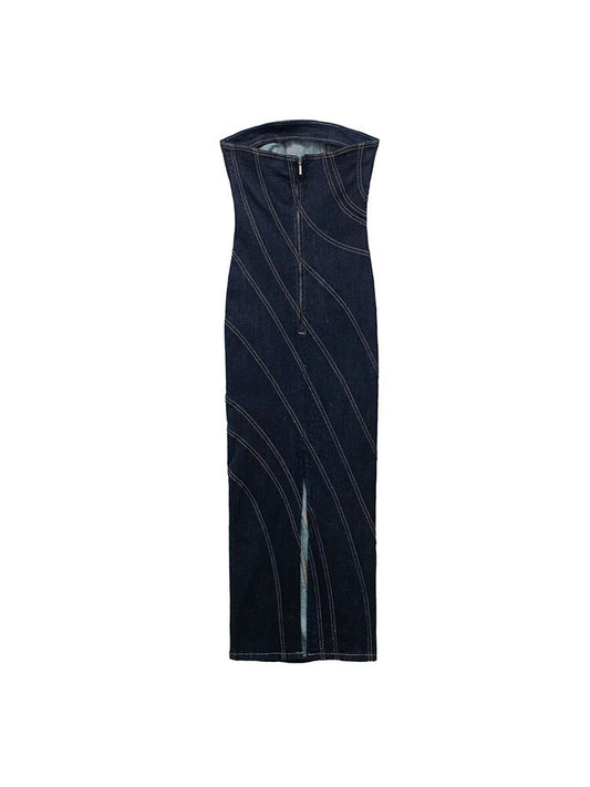 Women Off Shoulder Denim Midi Dress Vintage Bodycon Dresses For Women Sleeveless Elegant Party Dresses