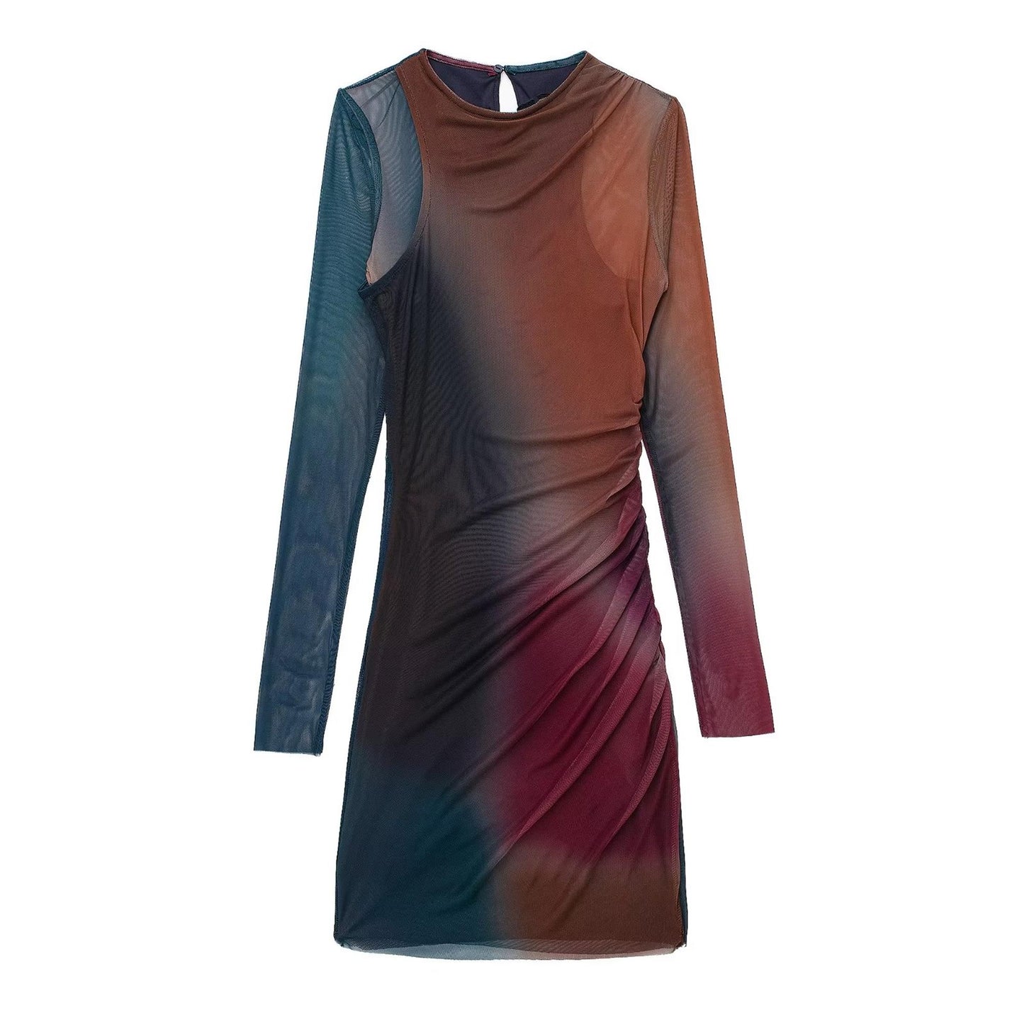 Sexy Women Tulle Printed Mini Dresses Vintage Female Slim Dresses Beach Party Long Sleeve O-neck Vestidos Mujer