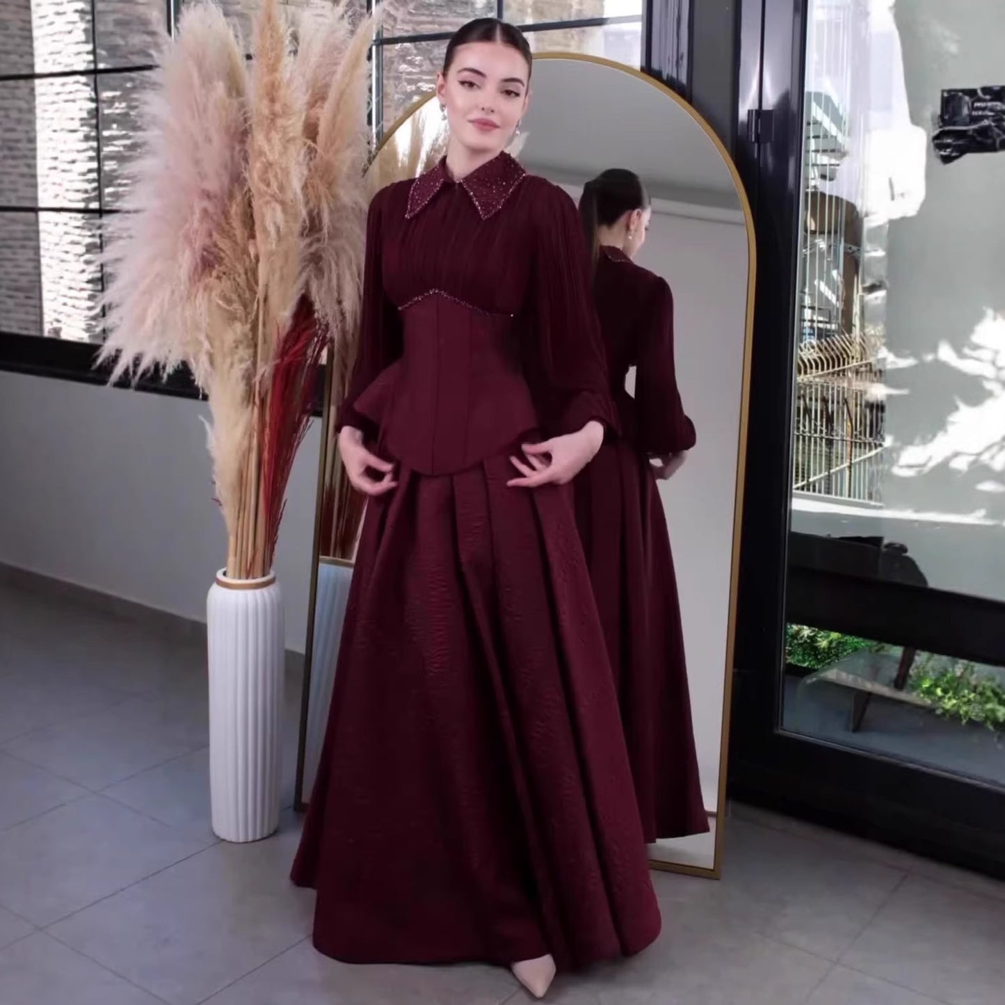ElegantLong Sleeve Fitted Maxi Dress for Women