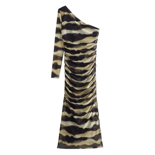 Striped Printed Women Long Dress  Autumn Sleeveless Strapless Skinny Female Midi Party Evening Dresses