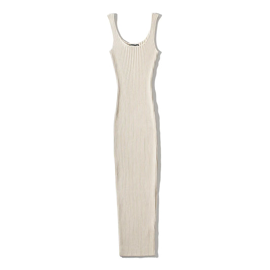Summer Rib Knitted Stretchable Slim Midi Dress Women Sleeveless O-neck  Dresses robe femme