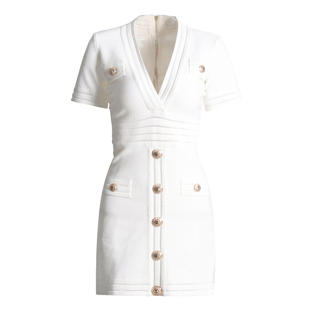 Elegant Black Dress For Women Notched Collar Short Sleeve Solid Mini Dresses Female Summer Clothing Fashion