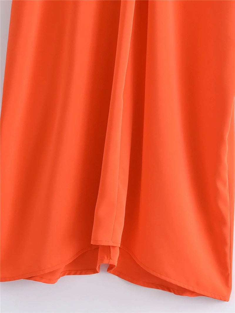 Woman Dresses Orange Satin Long Dress