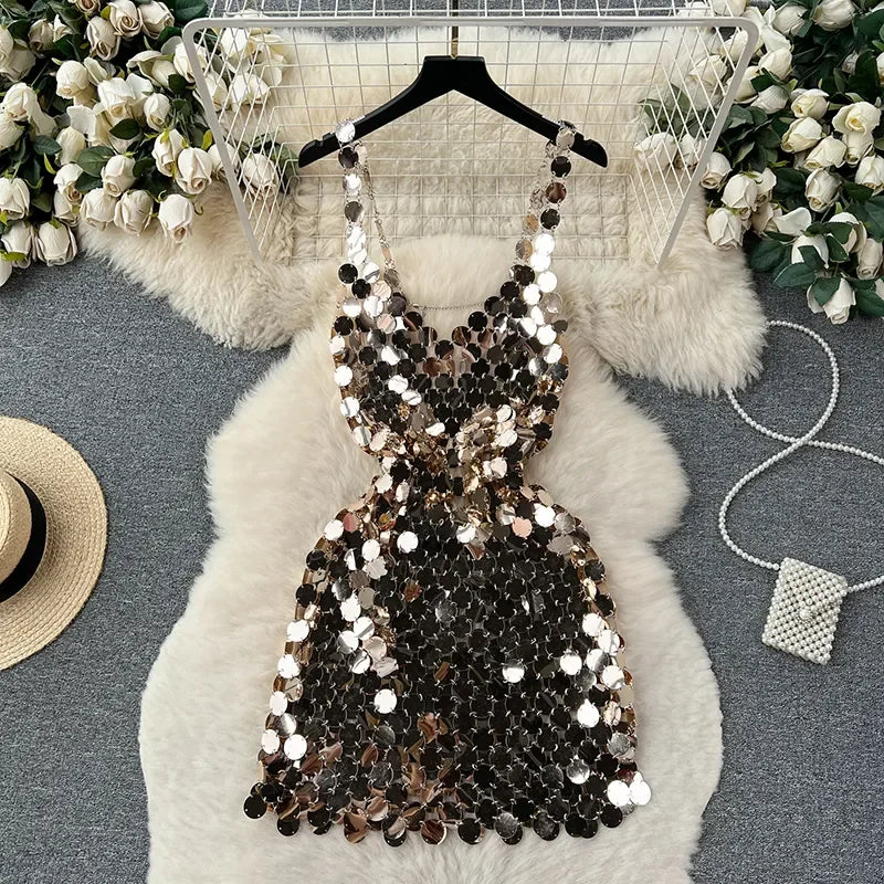 Strap Dress for Women  Summer New Hollow Out Spliced Dresses Fashion V Neck A-Line Mini Vestidos