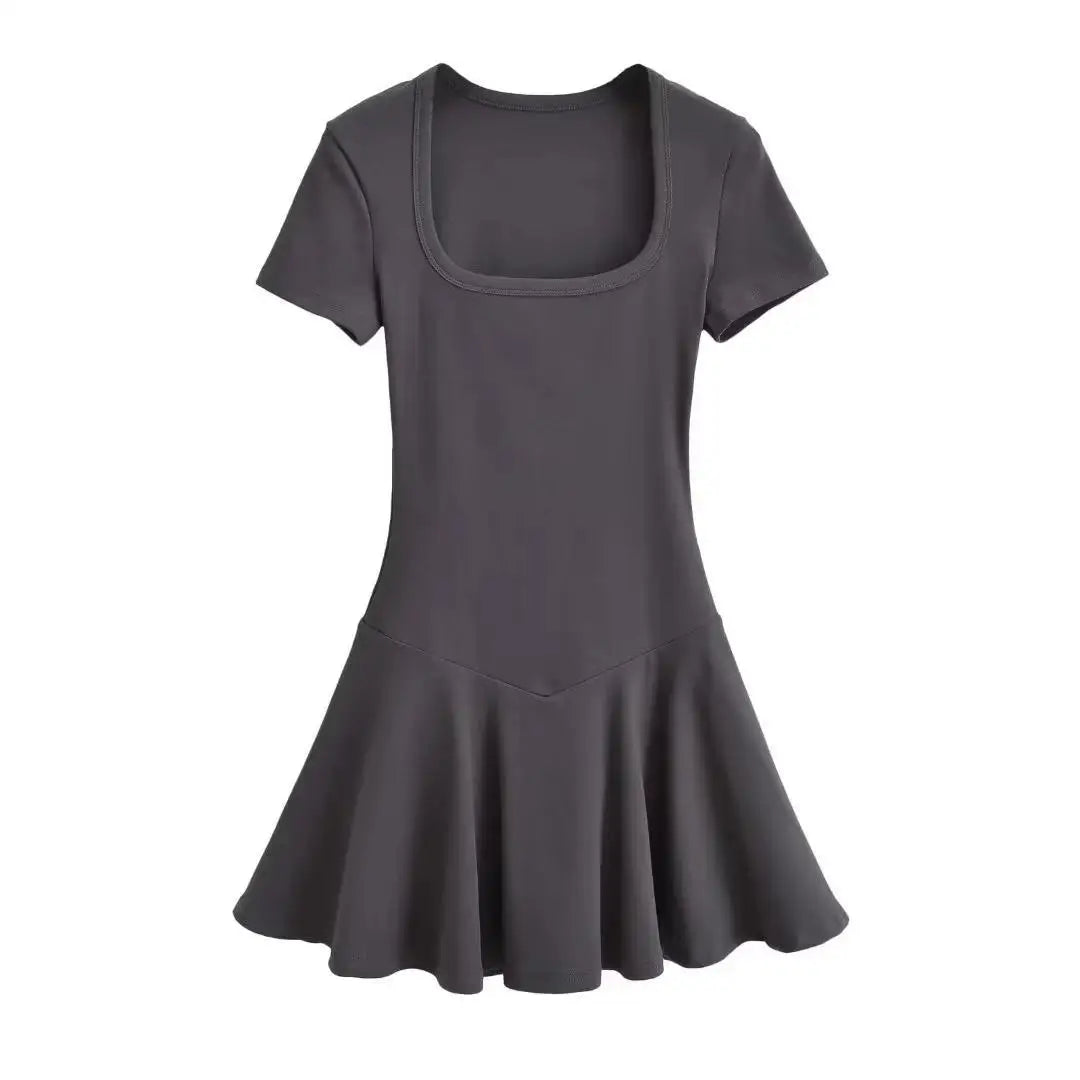 Summer Short Sleeve Square Collar Sports Dress With Shorts Women 4 Colors A-line Mini Dresses