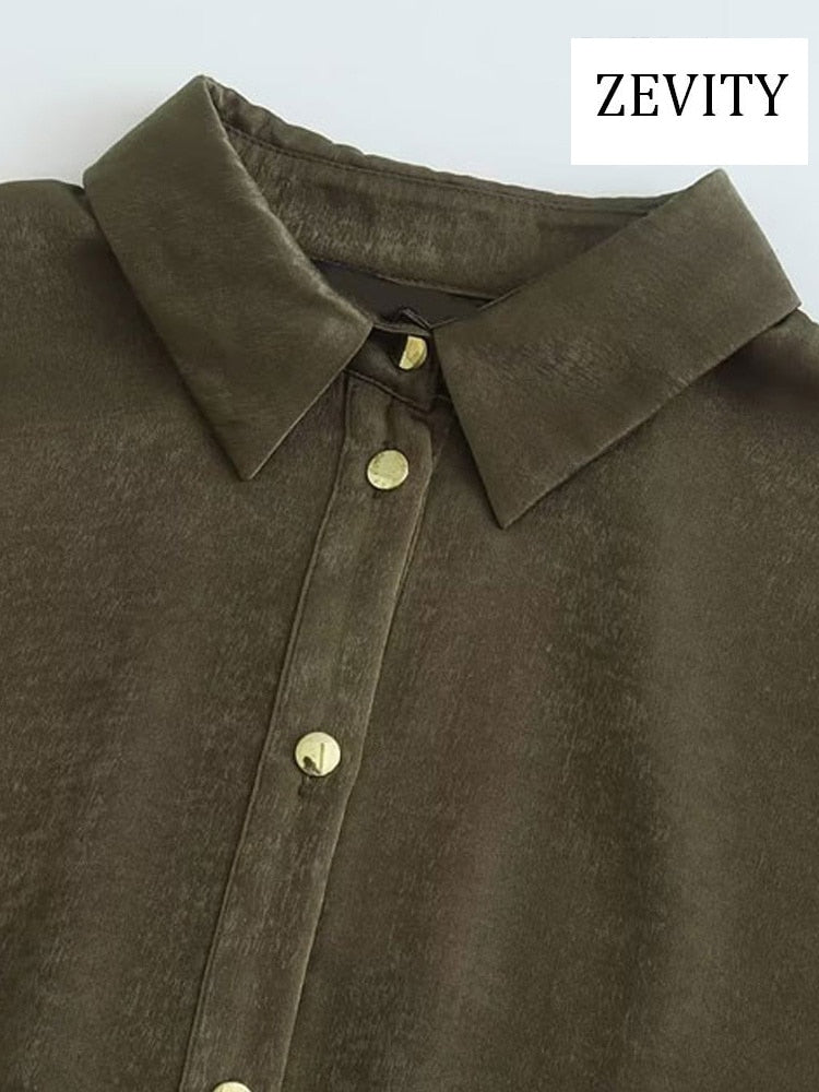 Women Fashion With Belt Ruffled Satin Mini Shirt Dress Vintage Long Sleeve Front Gold Button Female Dresses