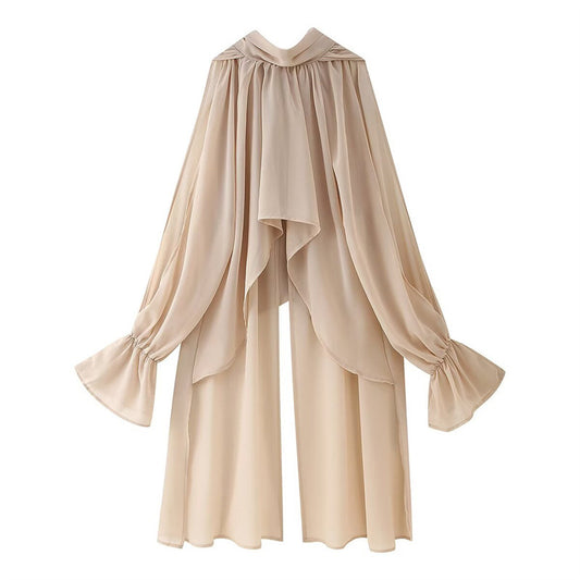 Elegant Irregular Long Sleeve Maxi Chiffon Top for Women