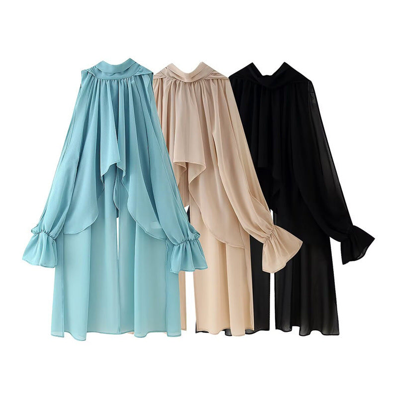Elegant Irregular Long Sleeve Maxi Chiffon Top for Women