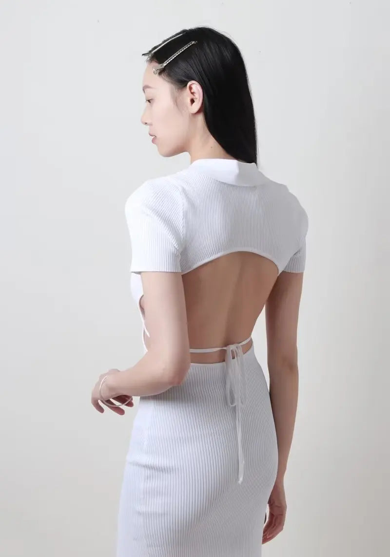 Summer Short Sleeve Backless Bandage Dress Women Knitted Stretchable Slim  Midi Dresses